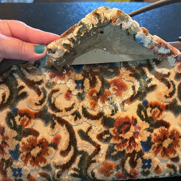 Graceline vintage chenille bag fall colors leather handle fully lined kiss lock - Picture 16 of 17